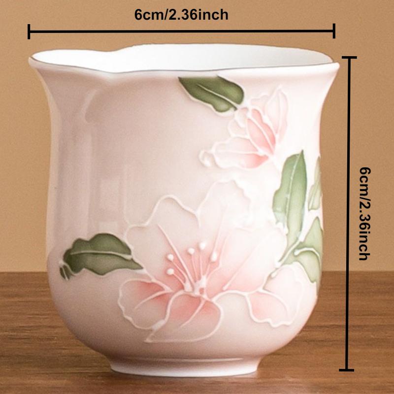 Handbemalte gestapelte Teetasse Rosa Lilie Keramik Meistertassen Retro Vintage Haushalt Teeschalen Chinesisches Kung Fu Teeservice Geschenkbox