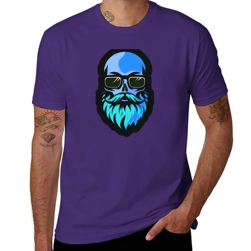 Hazey Blue Beard Skull TShirt quickdrying summer top Mens tshirt