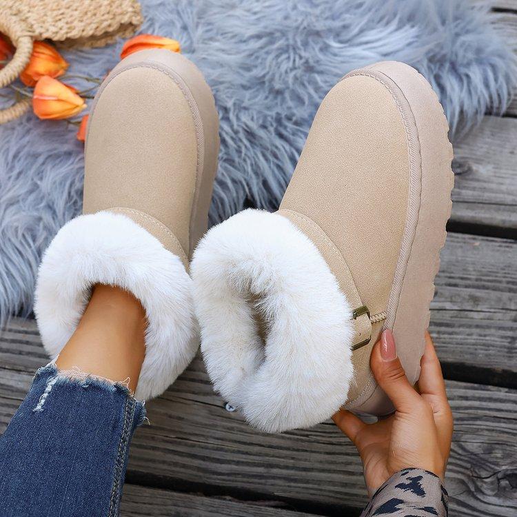 Stivali da neve invernali da donna in pelliccia fodera in peluche staffa per il piede caldi freddo leggeri escursionismo impermeabili antiscivolo bocca pelosa scarpe di cotone
