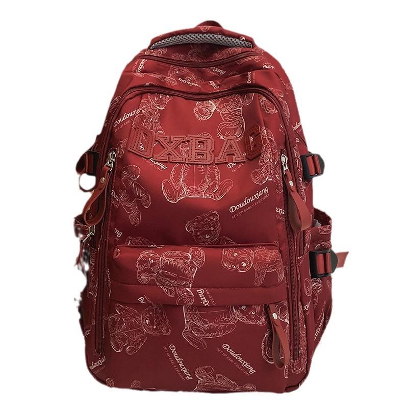 Schoolbag Children Primary School Girls Burgundy Printed Backpack College Students Backpack