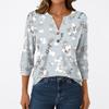 Women's Fashion Casual 3/4 Sleeve T-Shirt Prints V-Neck Button Top