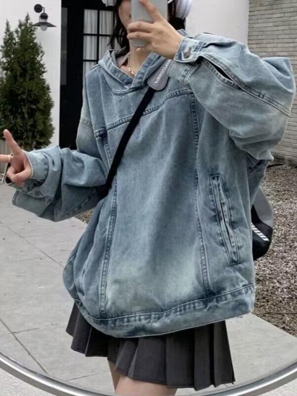 Vintage Washed Unisex Denim Hoodie - Spring Retro Street Style