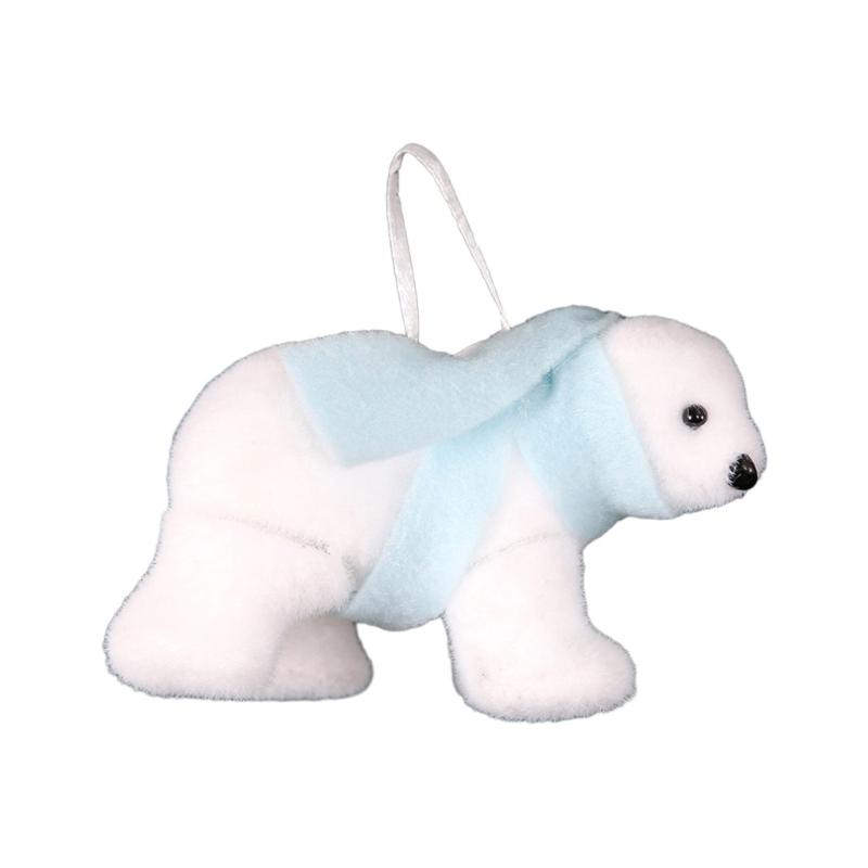 Plush White Bear with Scarf Ornaments Christmas Doll Pendant for Christmas Tree Home Decorations Cartoon Pendants Gift
