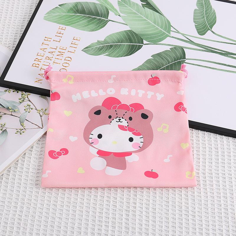 Cute Hello Kitty Kuromi Cinnamoroll Printed Drawstring Cosmetic Storage Bag For Kids And Teens KT