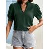 Women's Short-sleeved Tops Summer New Fashion T-shirt Versatile V-neck Shirt Lantern Sleeve Splicing Lace Blouse