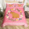 Cute Capybara Print Bedding Sets Full Kawaii Honey Bee Comforter Cover,Cartoon Animals Bed Set Red Love Heart Print Duvet Cover