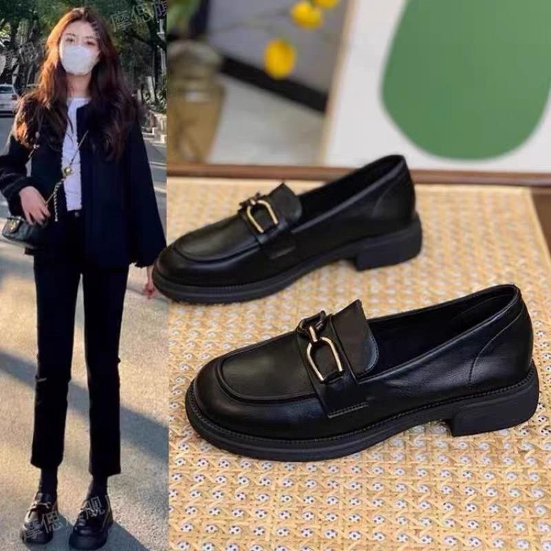 Versatile Leather Shoes One-pedal Women's Autumn New Work Soft-soled Flat-soled Black Single Shoes