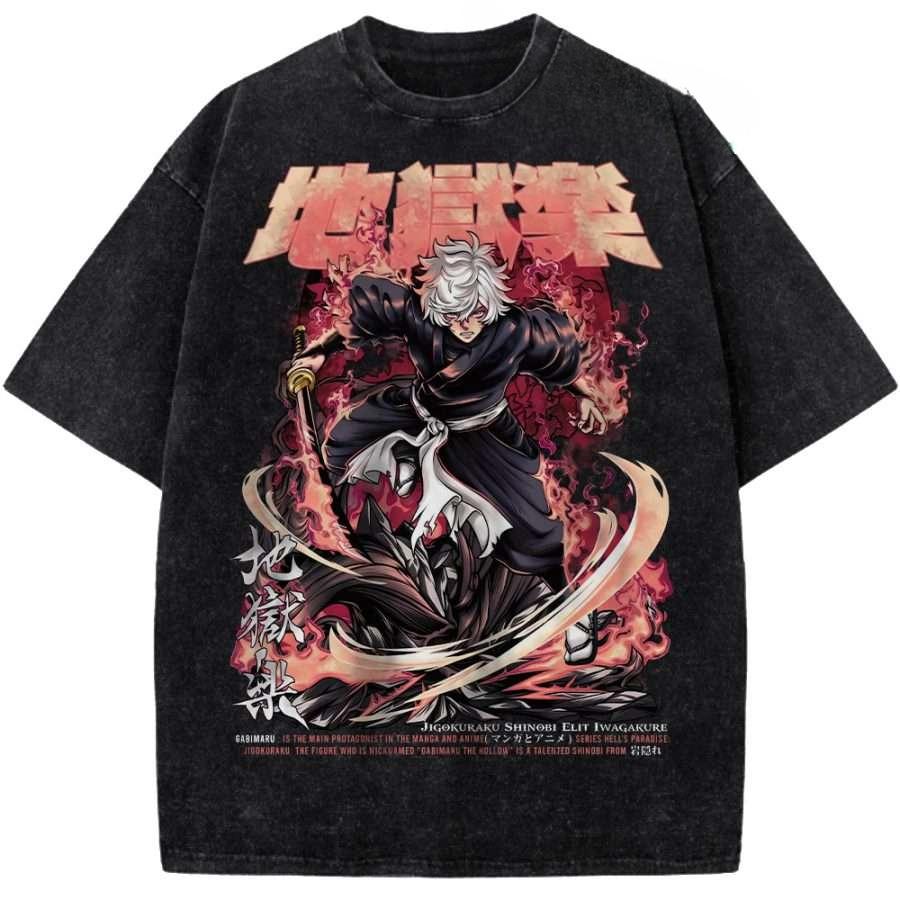 Hell s Paradise Gabimaru Graphic Tshirt Men Women Clothing Oversized Cotton T-shirts Washed Tee Harajuku Male Casual T Shirt S чёрный