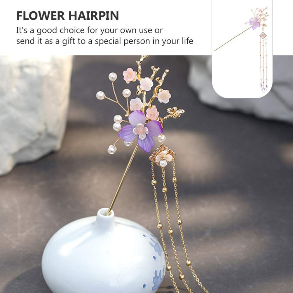 FRCOLOR Retro Heck Hairpin with 1 Japanese Hair Ornament with Artificial Jade Pearl Vintage Style for Long Hair Gift Compatible Tassel, Piece, Inlay,