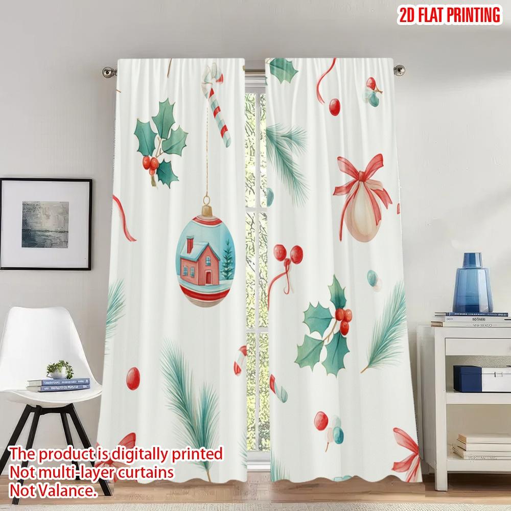 

Set Of 2 Flat Printing Fashionable Christmas Curtains Ornament Seamless Digital Printed Polyester Drapes Party Curtain W100*H70(CM)-Rod Pocket&1PCS