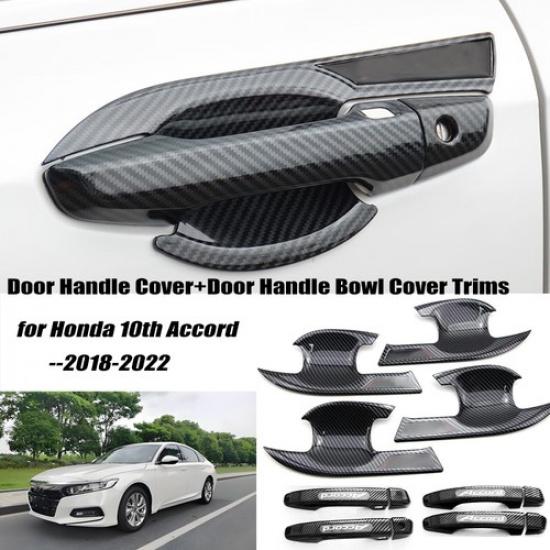 Carbon Fiber Texture Door Handle+Bowl Cover Trim Kit For Honda Accord 2018-2024
