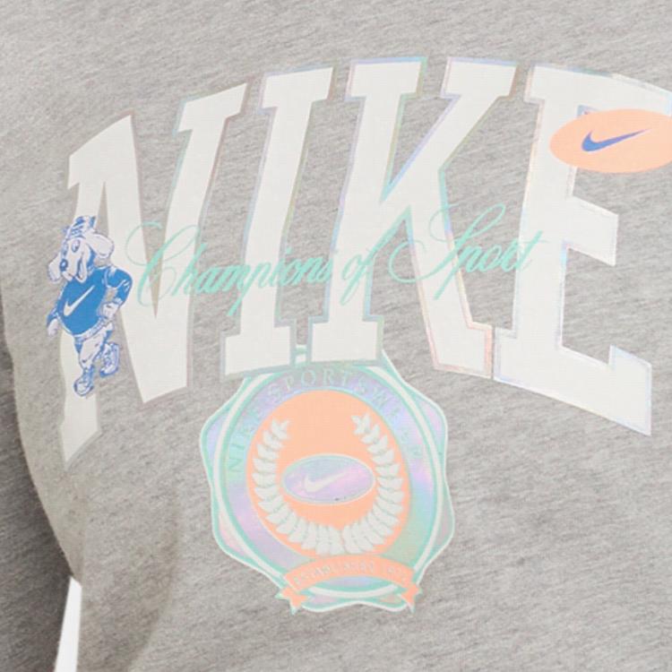 Nike Sports Lifestyle Series Round Neck Letter Print Long Sleeve T-Shirt Kids Tops Gray DR9629-063