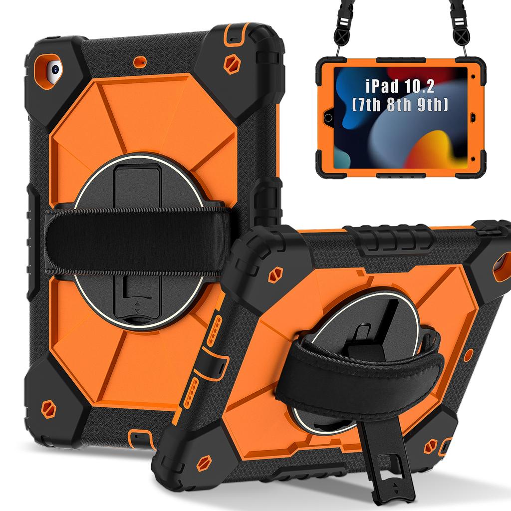 360 Rotatable Hybrid Case for IPad 10.2 2019 2020 2021 7th 8th 9th Generation Armor Stand Cover with Hand Shoulder Strap 3-Layer