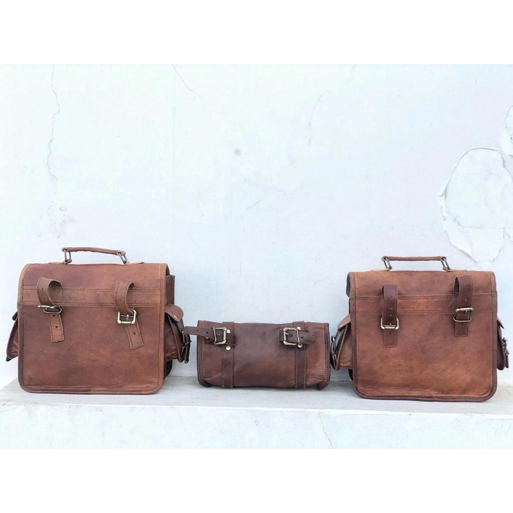 Real Leather Motorcycle Saddle Bags Two Leather Side Pouch Panniers Pouch