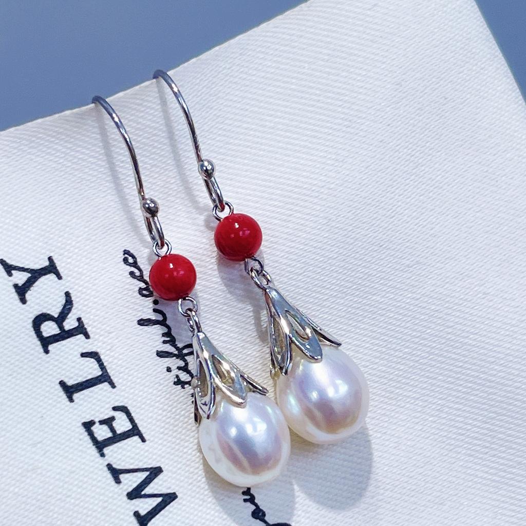 Ziyue Zhuji Pearls Gentle and minimalist style S9Silver tian Freshwater pearl drop earrings, versatile and unique