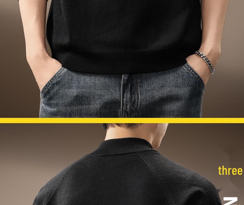 Men's High-End Half-Zip Stand Collar Knit Sweater - Autumn/Winter Korean Style Solid Color Casual Base Layer Top