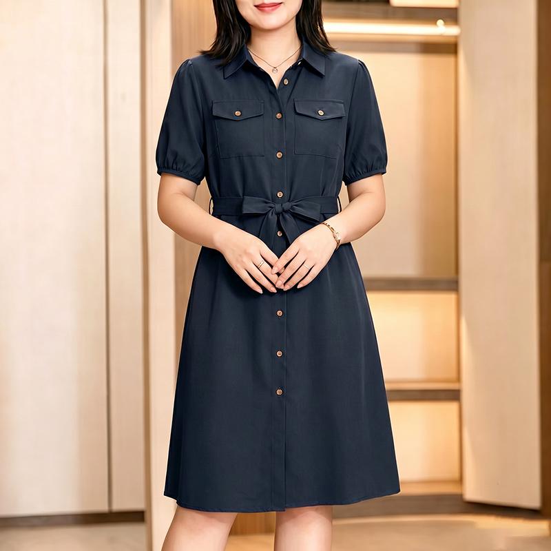 ZANZEA Women Casual Turn Down Collar Solid Color Short Sleeve Dress