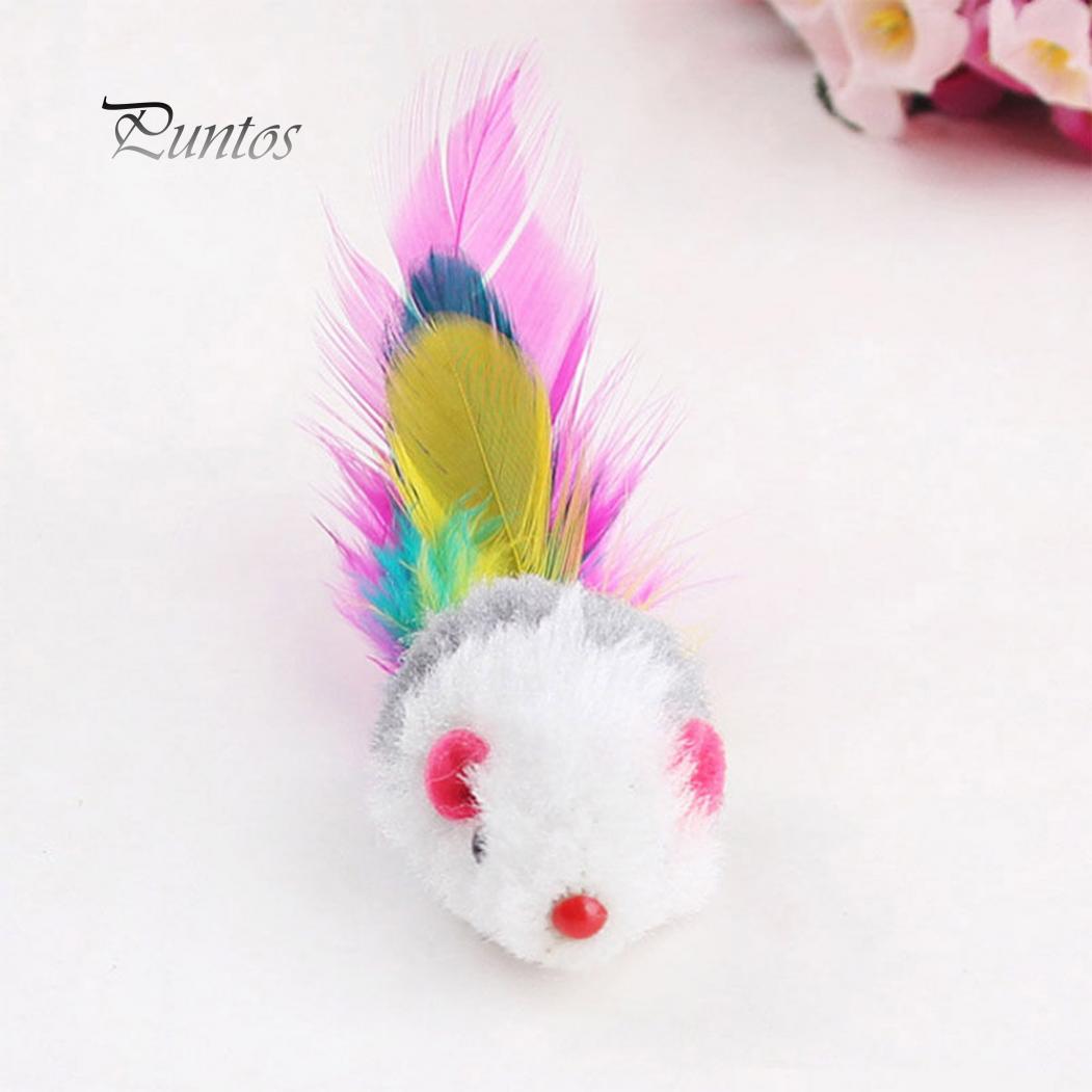 Флисовые мышки с хвостом из натуральных перьев для кошек. 10 штук в упаковке — фото 5