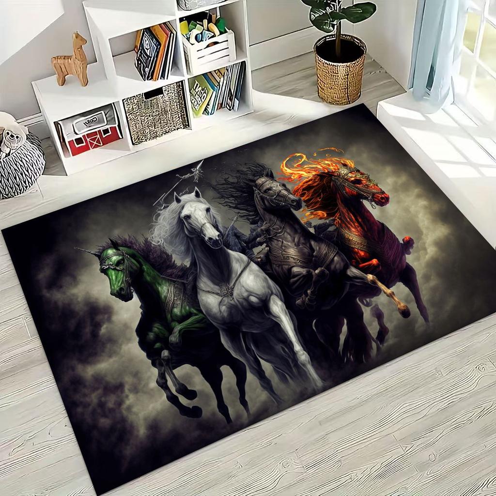 Traum Galopp Ross Pferd Mustang Cartoon Kunst Teppich Teppich für Schlafzimmer Wohnzimmer Sofa Haus Fußmatte Dekor, Kinder Rutschfeste Bodenmatte