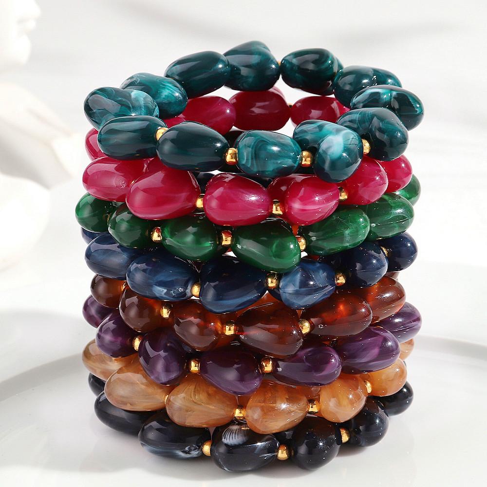 New Acrylic Heart Beaded Elastic Bracelet for Women Trendy Multicolor Resin Love Handmade Bracelets Valentine's Day Jewelry Gift