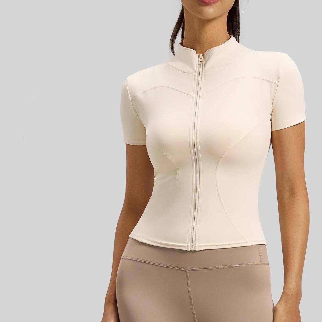 Summer New High Elastic Yoga Clothing Women Jacket Tight Running Naked Fitness Sports Top Short Sleeved Female