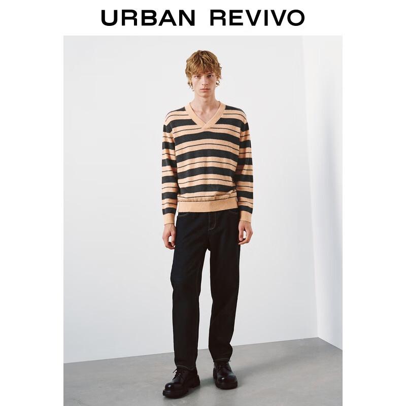 UR Men's 2025 Winter Color-Block Stripe V-Neck Knit Sweater