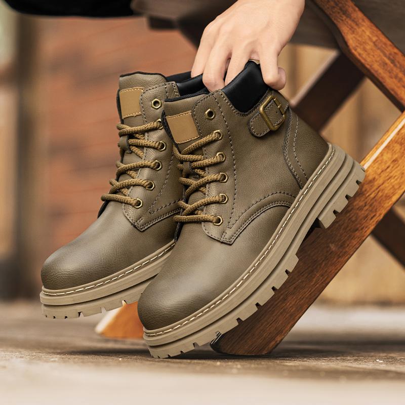 

Мужская обувь, мужские осенне-зимние мотоциклетные ботинки, базовые ботинки в британском стиле, мужские высокие мотоциклетные туфли для активного отдыха 45 хаки