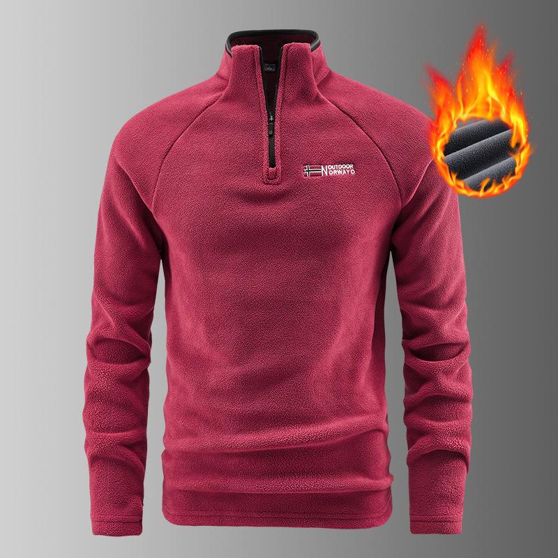 Fleece Clothes Autumn and Winter Men's Fleece Thickened Half Zipper Stand Collar Sweater Warm Top