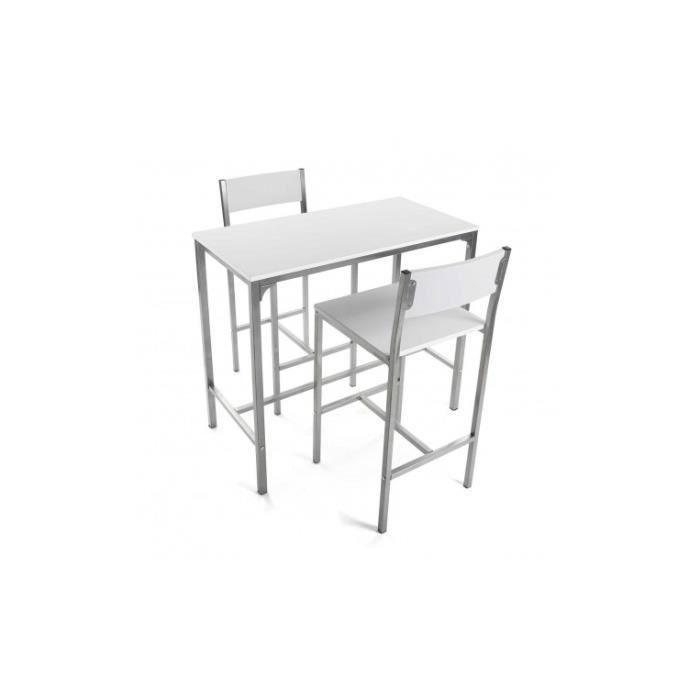Ensemble De Table À Manger - VERSA - Helena - 3 Pièces - Bois Et Métal - Blanc