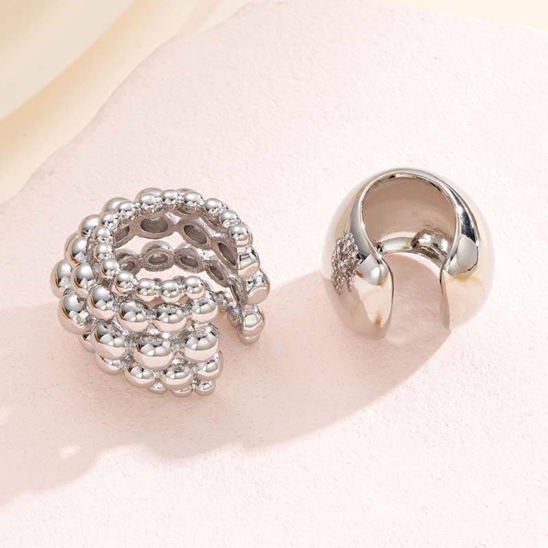 Exaggerated Metal Wide Clip Earrings Set For Women Simple Silver Color C-Shaped Half Circle Beaded Ear Cuff Jewelry Gift