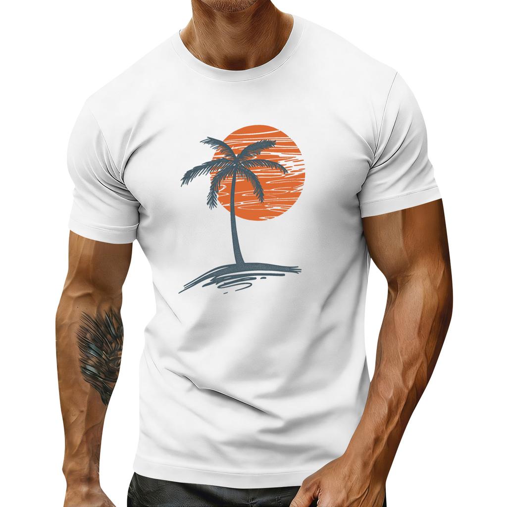 Men's Holiday Print Round Neck Short Sleeve Top Casual Sports Top