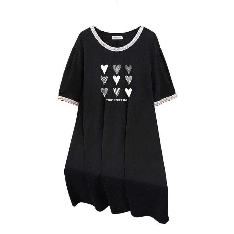 Plus Size A-Line Mid-Length Dress with Round Neck (Sizes 200-350 Jin)