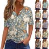 Tricou damă, tricou cu imprimeu, nasturi, mânecă scurtă, tunică, modă zilnică de weekend, top simplu cu decolteu în V, stil regulat