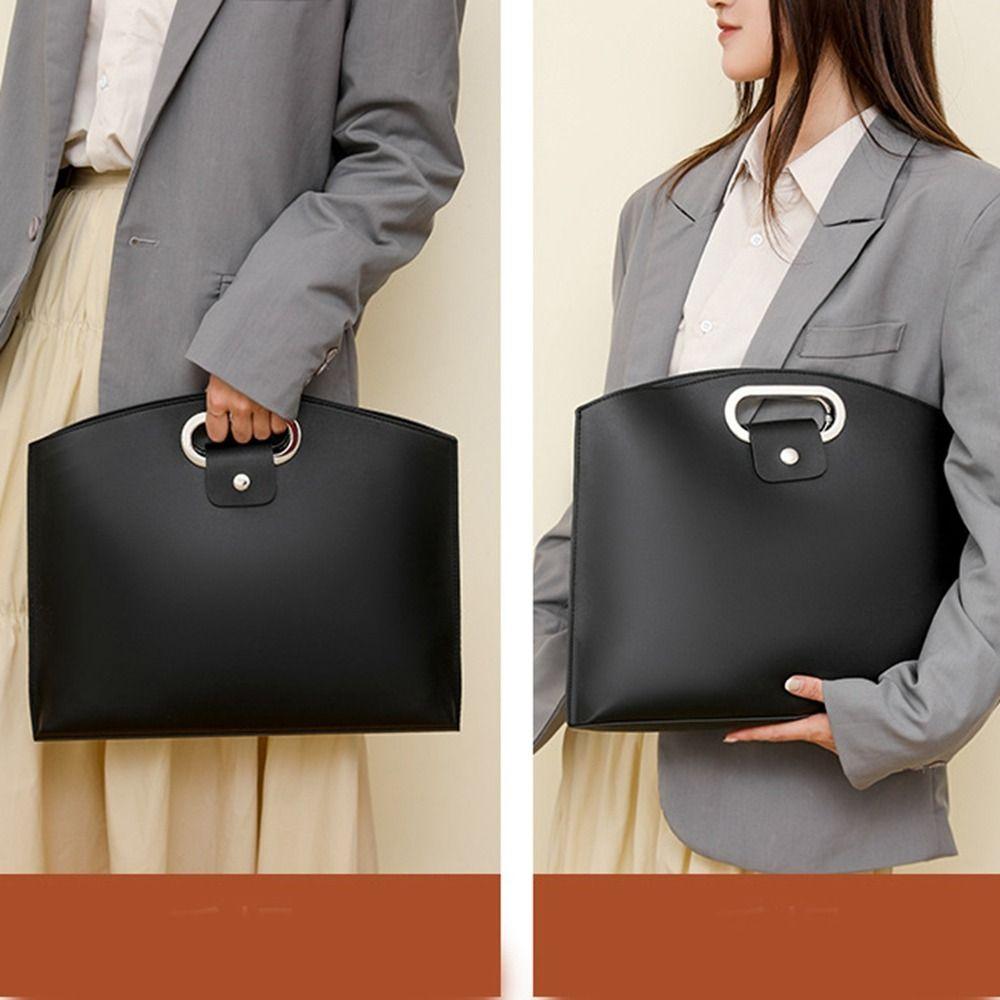 Solid Color Office Document Tote Bag PU File Bag Fashionable Briefcases  Women