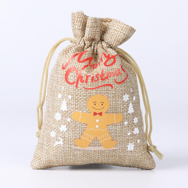 Christmas Candy Linen Bag Bundle Mouth Bag Colorful Cartoon Christmas Set Candy Gift Packaging Bag Santa Claus Gift Bags