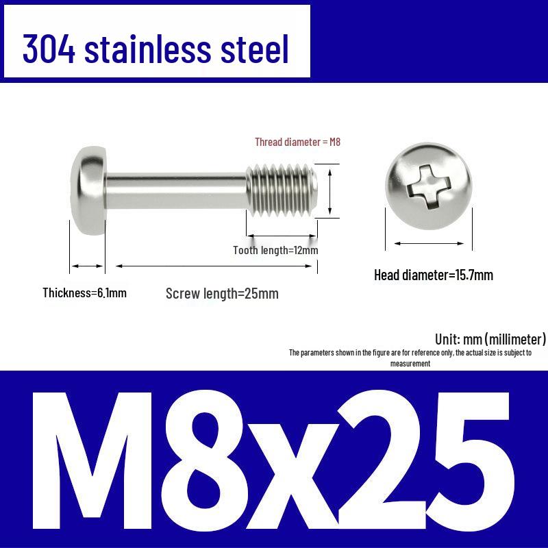 Yigu 304 Stainless Steel Phillips Round Head Captive Screws - M2/M3/M4 Half Thread Pan Head Machine Screws