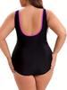 Plus Size Black & Blue Color Block Swimsuit with Front Zipper – Slimming, Waist-Cinching, Tummy-Concealing for Hot Springs
