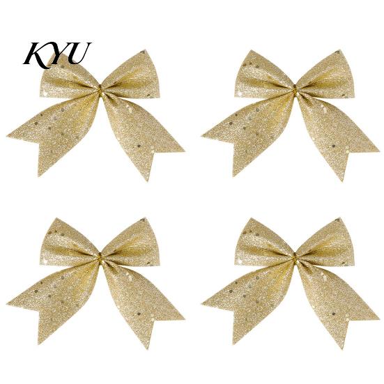 Christmas Floral Arrangement Bows 4Pcs Glitter Bow, Sparkling Ribbon Hanging Ornament for Tree Front Door Wreath, Festive Holiday Home Party