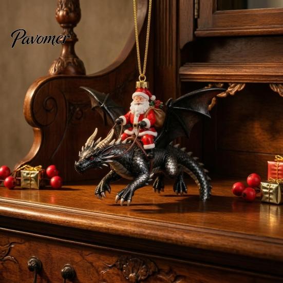 Prachtig kerstcadeau voor vrienden 2 stuks Kerstornamenten Santa Drakenrijder, 2D Acryl Vliegend Handgemaakt Feestelijke Hangende Ornamenten Claus Decoratie, Boom