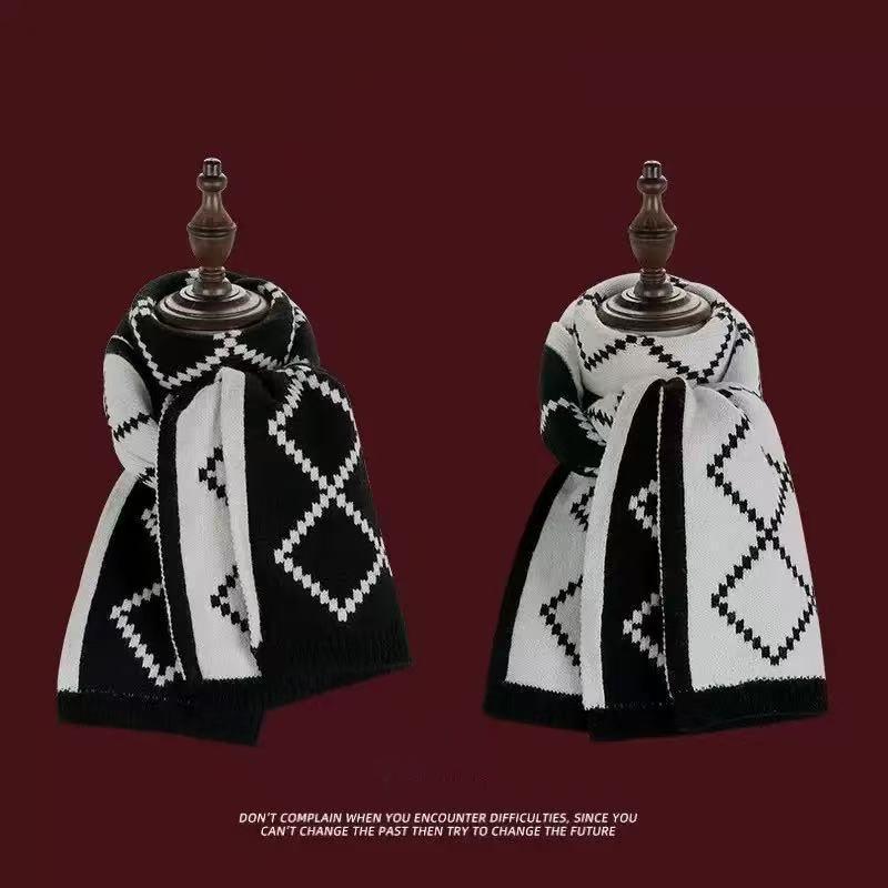 160*20 CM Festive Knit Scarf For Women - Classic Red Plaid Thermal Scarf Winter Warm Soft Unisex Gift