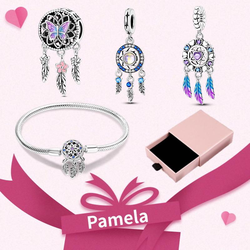 Pink Heart Charm Set 925 Original Silver Charms Bracelet With Gift Box For Women Wedding Anniversary Jewelry Gift 4pcs/lot