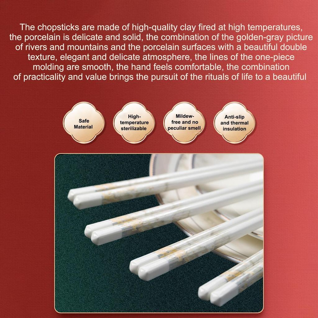 Porcelain Chopsticks 10 Pairs Traditional Ceramic Chinese Chopsticks For Eating For Women Men Teens Senior Kids Home Restaurant