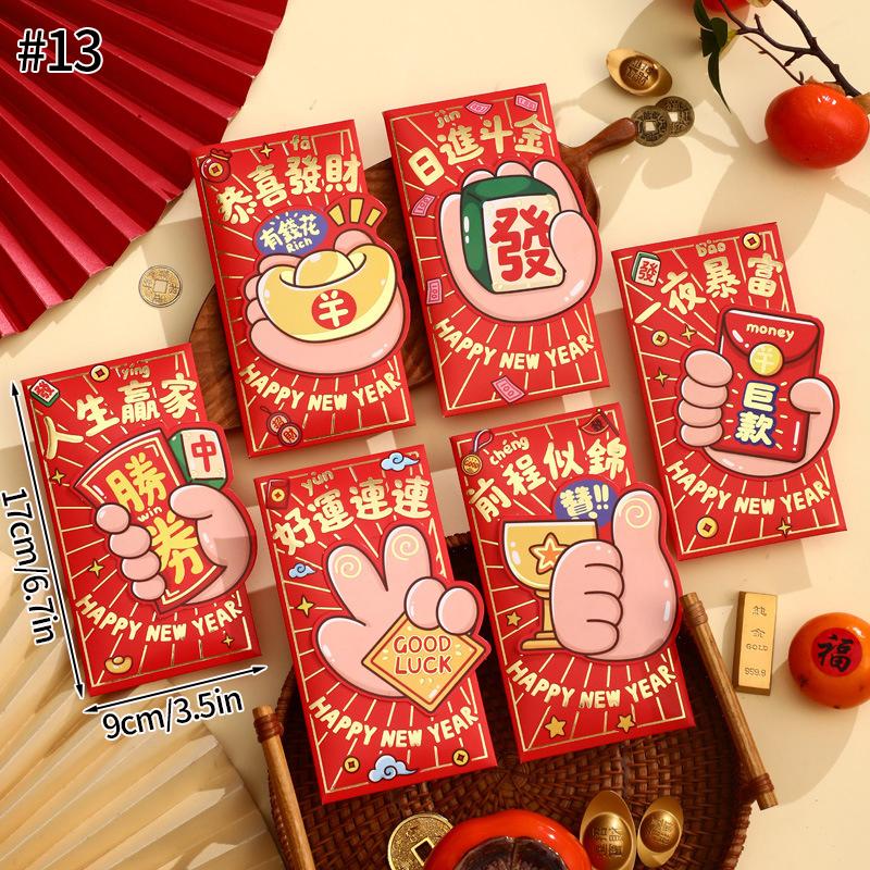 6pcs Chinese New Year Red Envelopes Cartoon Cute Snake Hongbao Spring Festival Red Packets Wedding Envelope Snake Money Packets