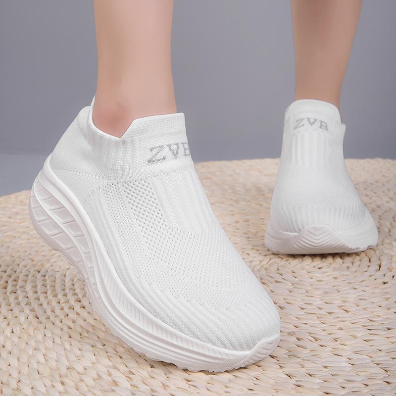 Women's Casual Sports Socks Sneakers Fashionable Thick Sole Air Cushion, Elevated Sloping Heel Rocking Shoes Running Shoes