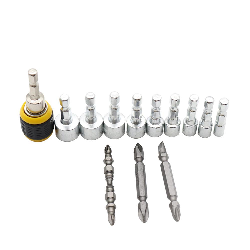 13pcs Socket Wrench Set Hex Shank 5mm To 13mm For Manual/electric Screwdrivers Carbon Steel Drills Power Tools Spare Parts