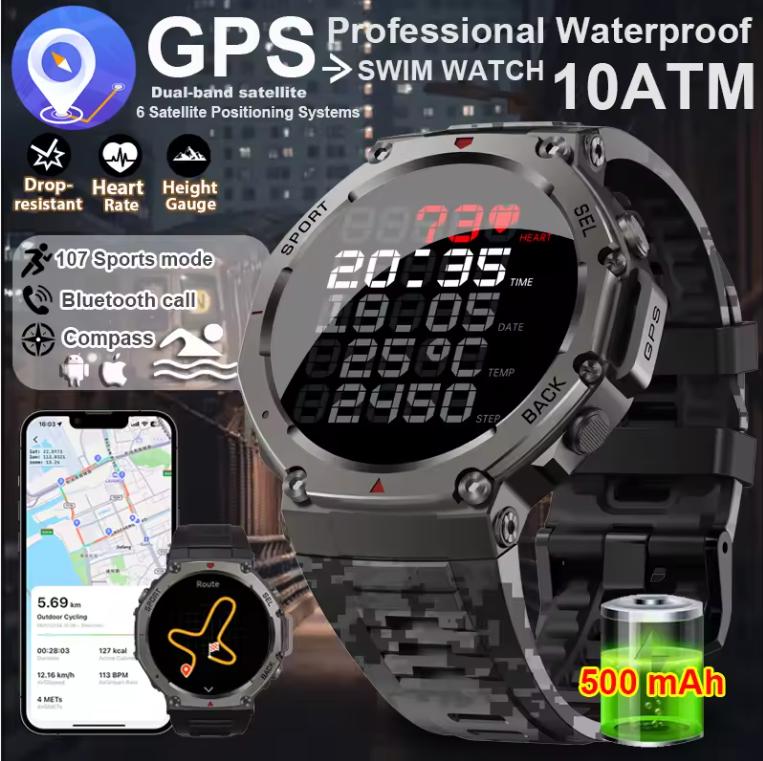New T-Rex 3 GPS Smart Watch 10ATM Waterproof Built-in Dual-band GNSS Compass Military Sport Smartwatch Men 2025 New For Xiaomi