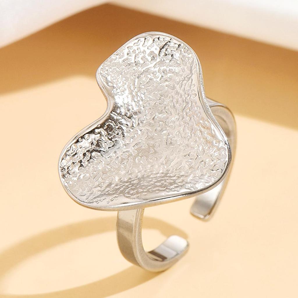 Chic Irregular Heart & Leaf Design Stainless Steel Ring for Women