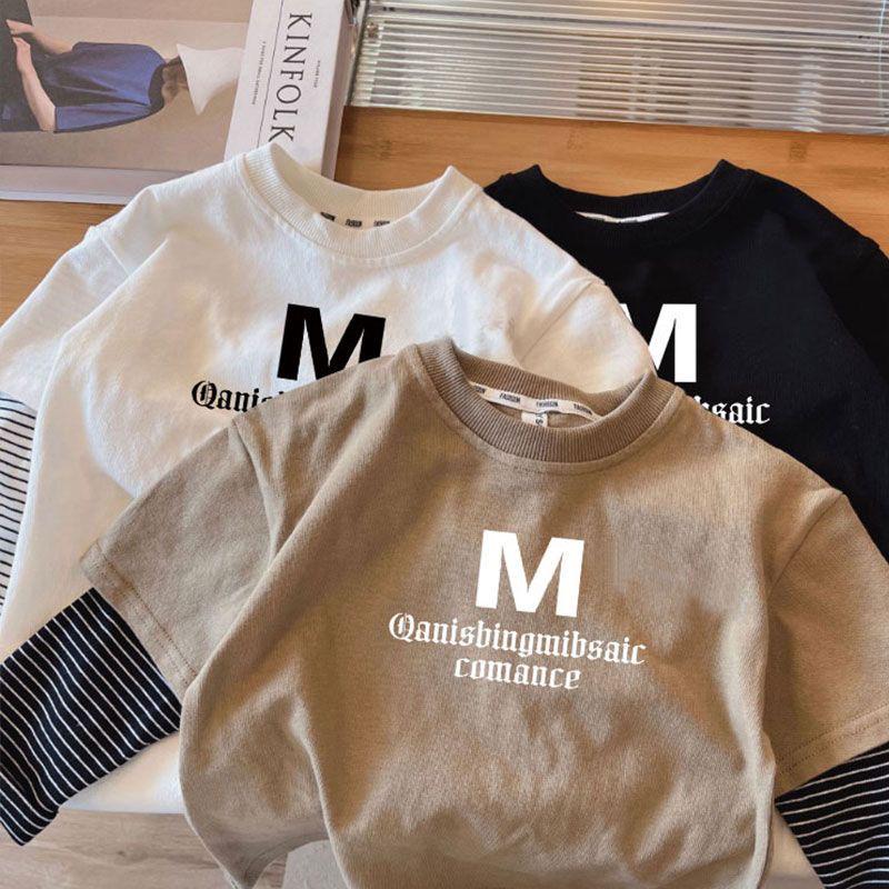 Boys' Pure Cotton Long-Sleeve Two-Piece Style Toddler Top - Spring/Autumn Round Neck Base Layer