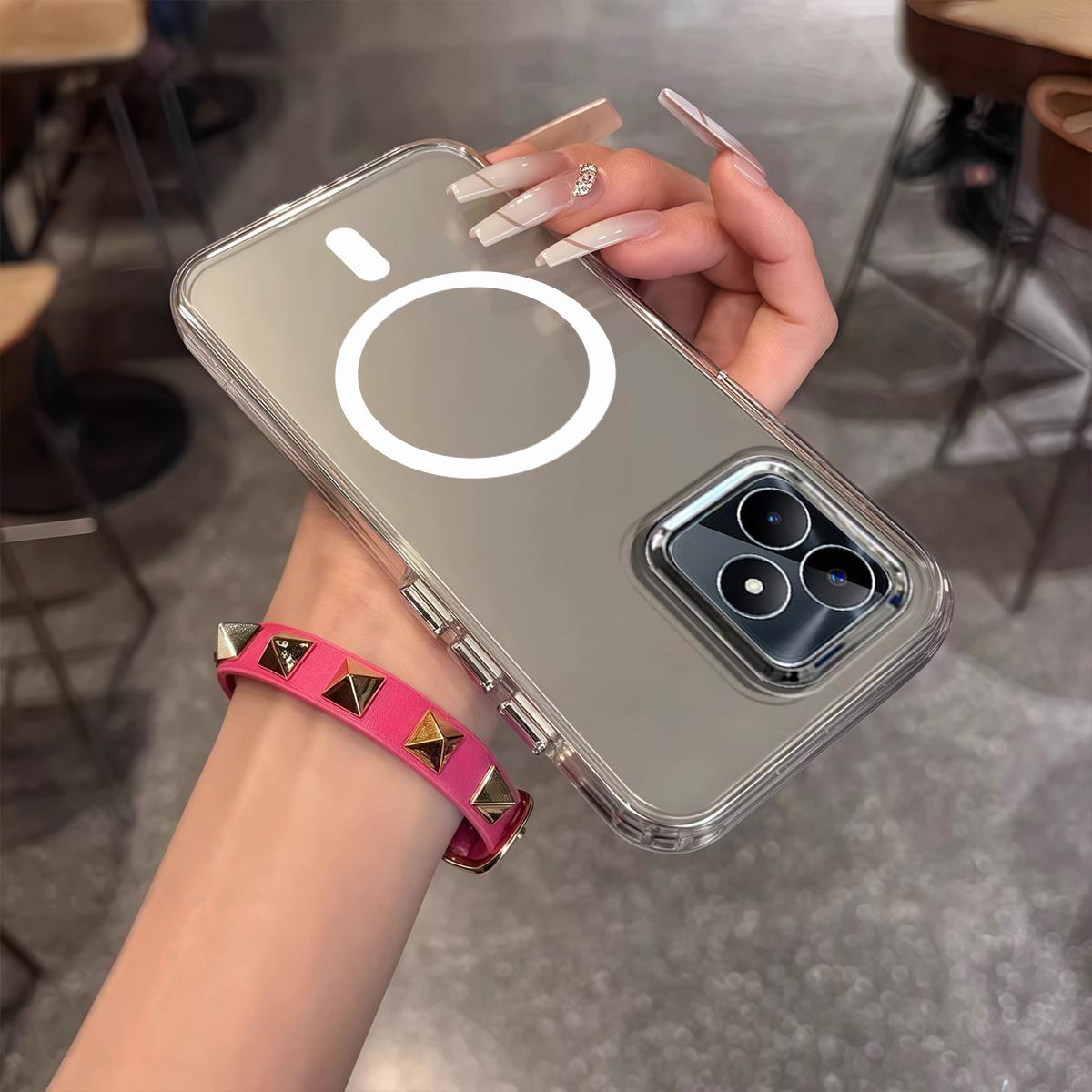 Case for realme C53,C51,Note 50 4G Minimal Semi-Transparent Magnetic Casing Raised Electroplated Lens Bezel Anti-Slip Drop Resistant Protective Shell realme C53