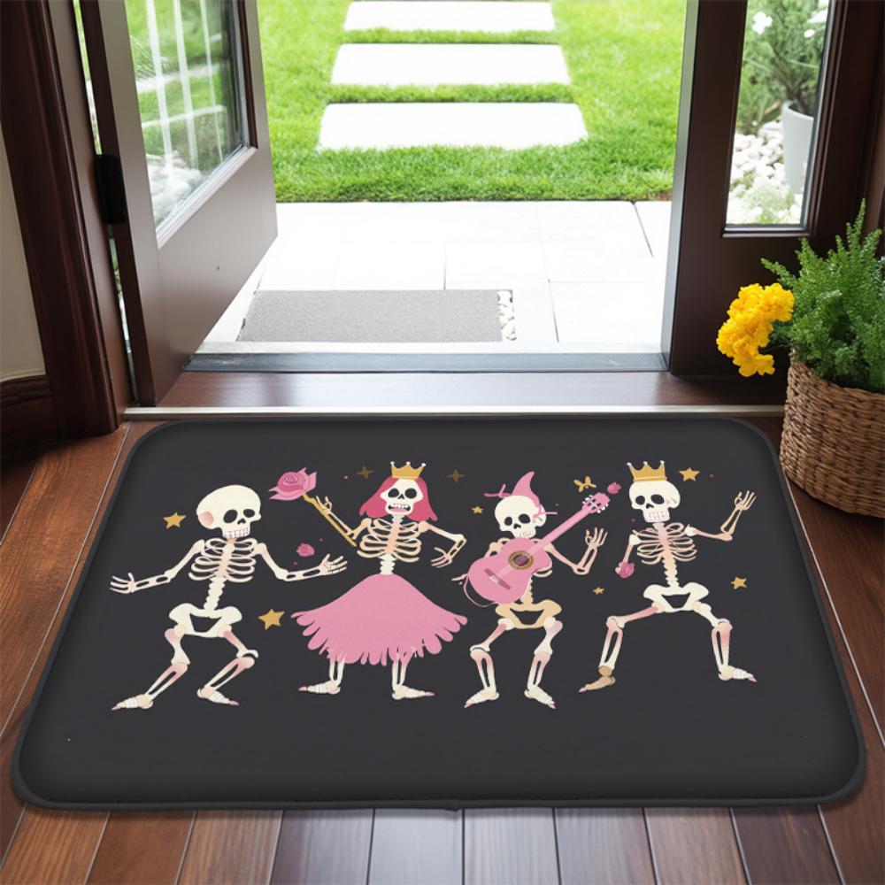1 szt. Halloween Tańczące Szkielety Mata Pod Drzwi Straszna Czaszka Antypoślizgowe Powitalne Dywaniki Wejściowe Mata Podłogowa Kuchenna Do Sypialni Salonu